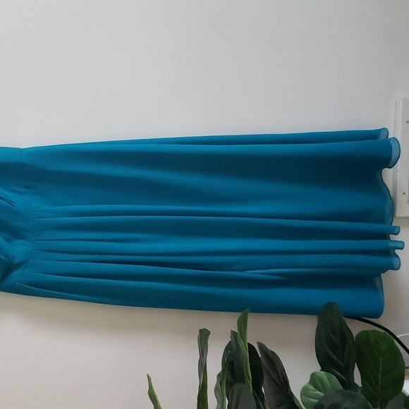 David's bridal teal one shoulder ruched bodice, a line maxi brides maids… - Picture 3 of 6